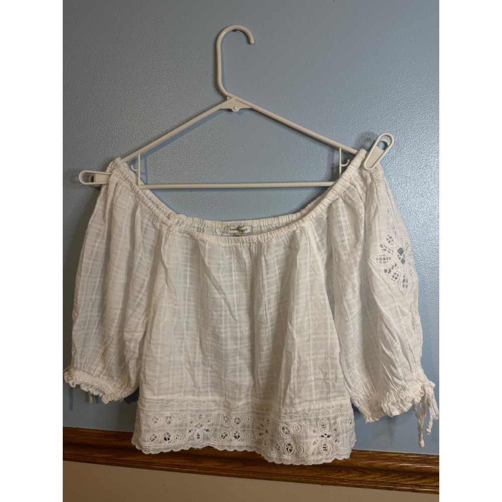 American Eagle White Eyelet Off The Shoulder Boho Blouse Top XS
